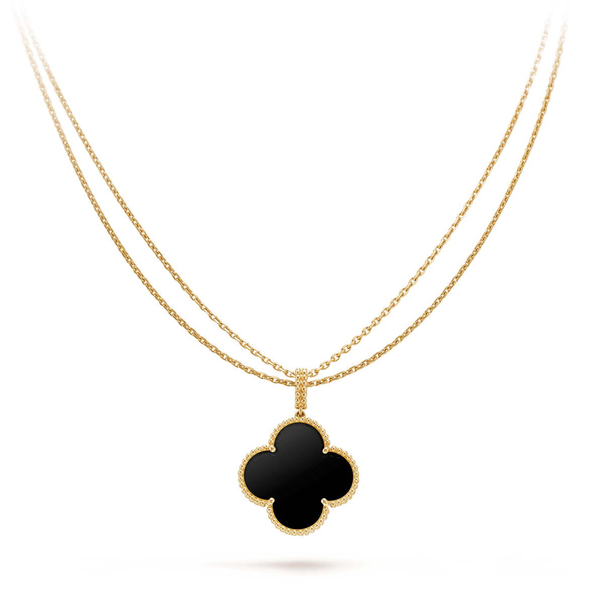 [Elowen jewels ]CLOVER 25MM GOLD ONYX GROSSES KLEEBLATT-HALSKETTE