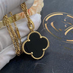 [Elowen jewels ]CLOVER 25MM GOLD ONYX GROSSES KLEEBLATT-HALSKETTE