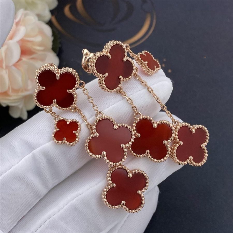 [Elowen jewels ]KLEEBLATT-OHRRINGE KARNEOL 4 MOTIVE ROSÉGOLD