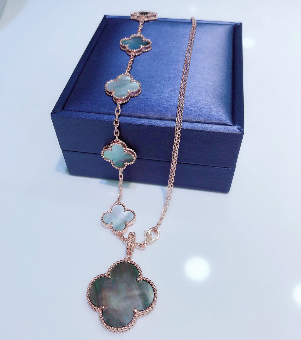 [Elowen jewels ]COMBINED BRACELET 5 MOTIFS AND NECKLACE DARK MOP ROSE GOLD