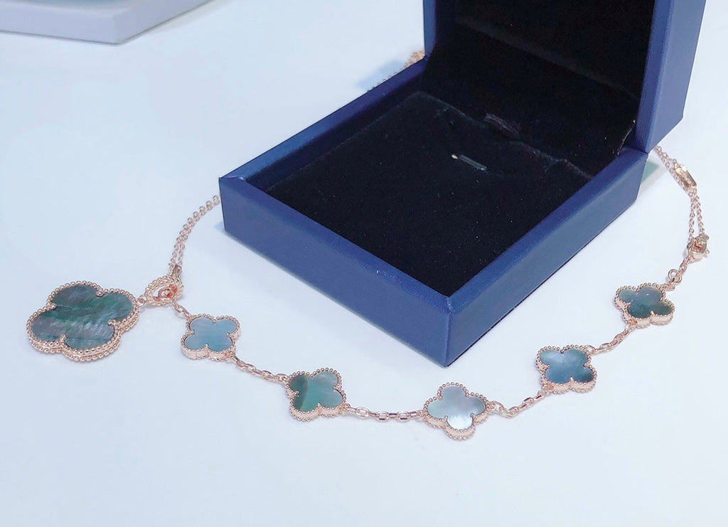 [Elowen jewels ]COMBINED BRACELET 5 MOTIFS AND NECKLACE DARK MOP ROSE GOLD