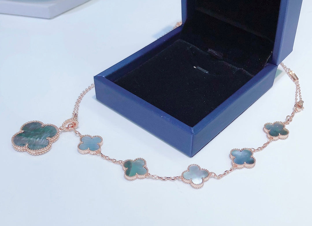 [Elowen jewels ]COMBINED BRACELET 5 MOTIFS AND NECKLACE DARK MOP ROSE GOLD