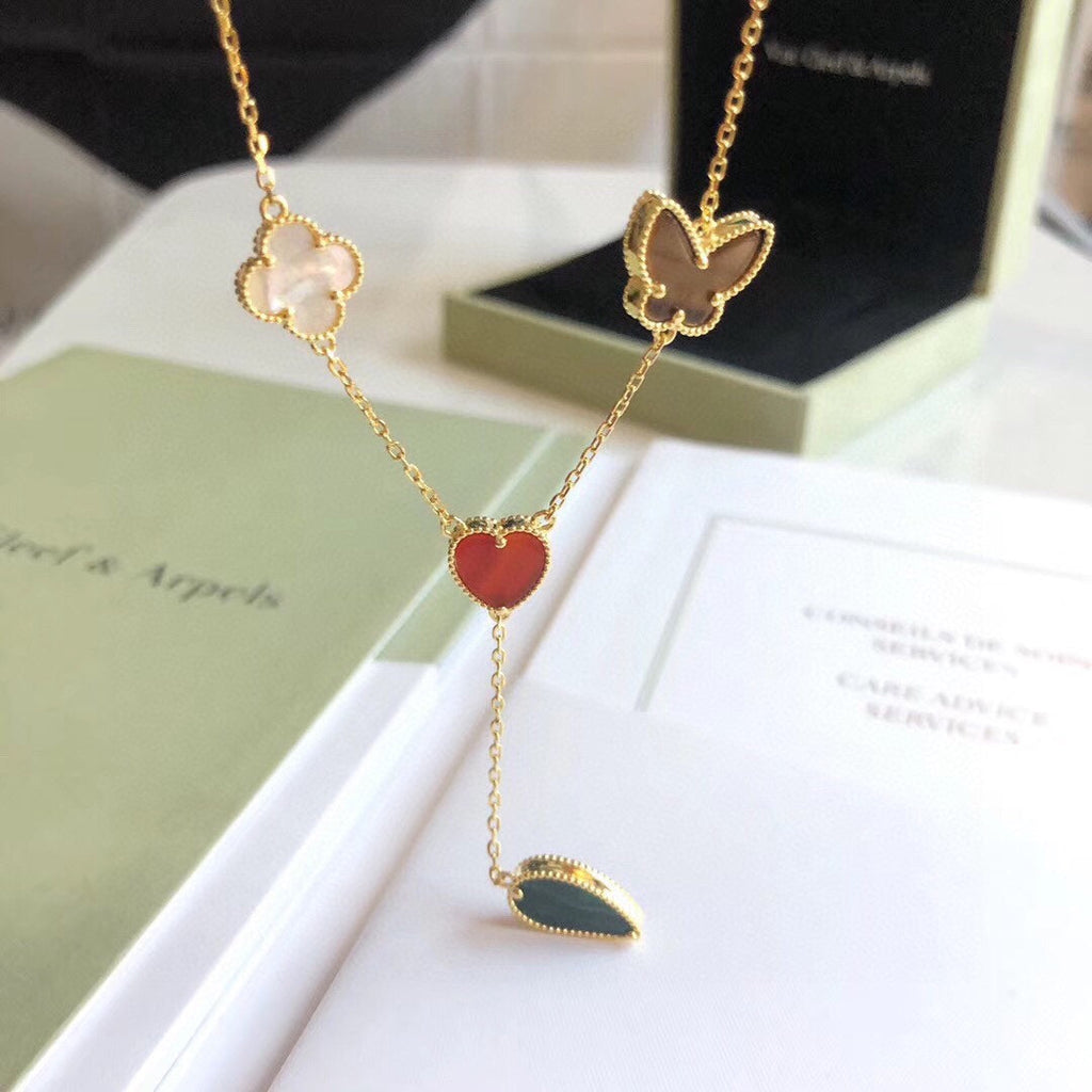 [Elowen jewels ]LUCKY SPRING 4 MOTIFS ROSE GOLD NECKLACE