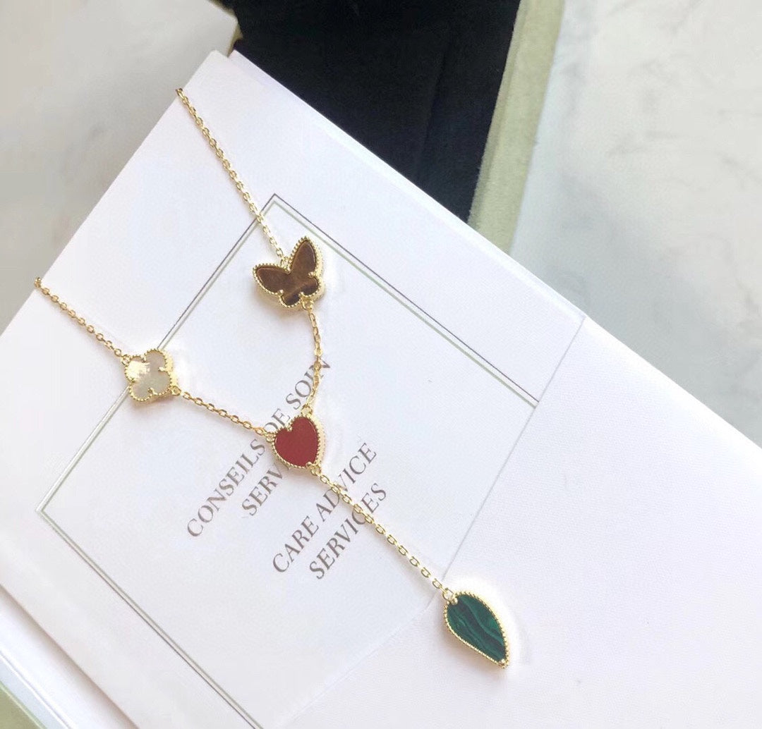 [Elowen jewels ]LUCKY SPRING 4 MOTIFS ROSE GOLD NECKLACE