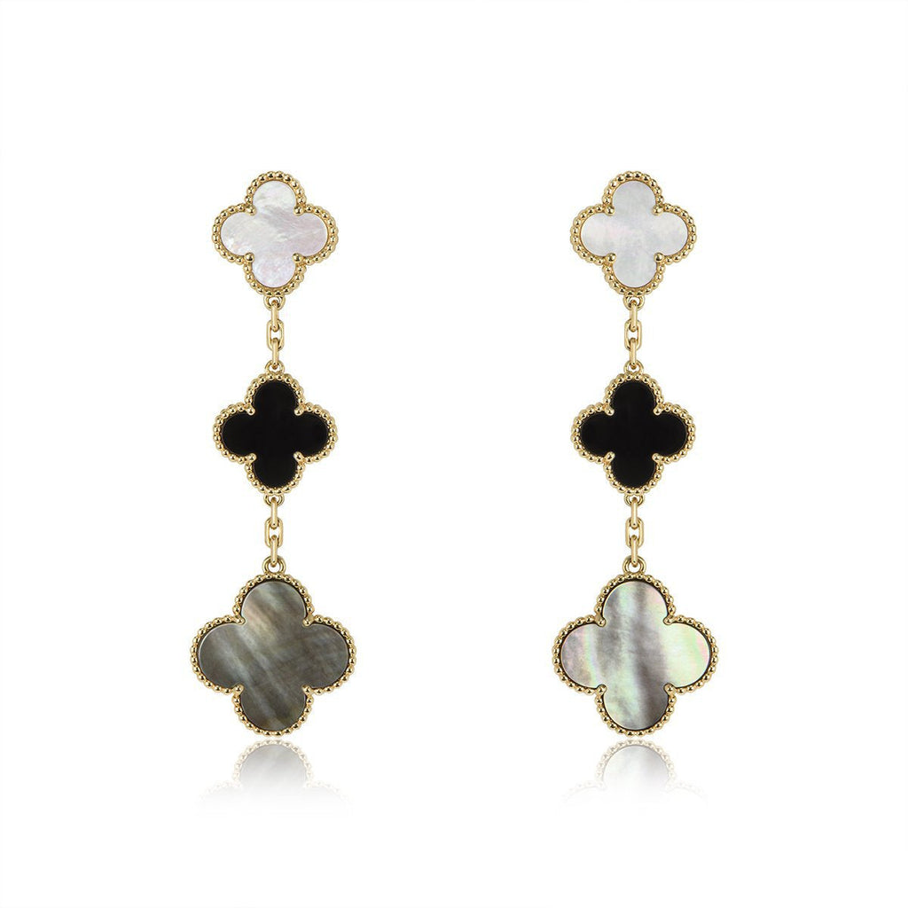 [Elowen jewels ]CLOVER EARRINGS GOLD ONYX MOP 3 MOTIF