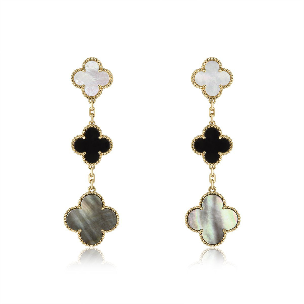[Elowen jewels ]CLOVER EARRINGS GOLD ONYX MOP 3 MOTIF
