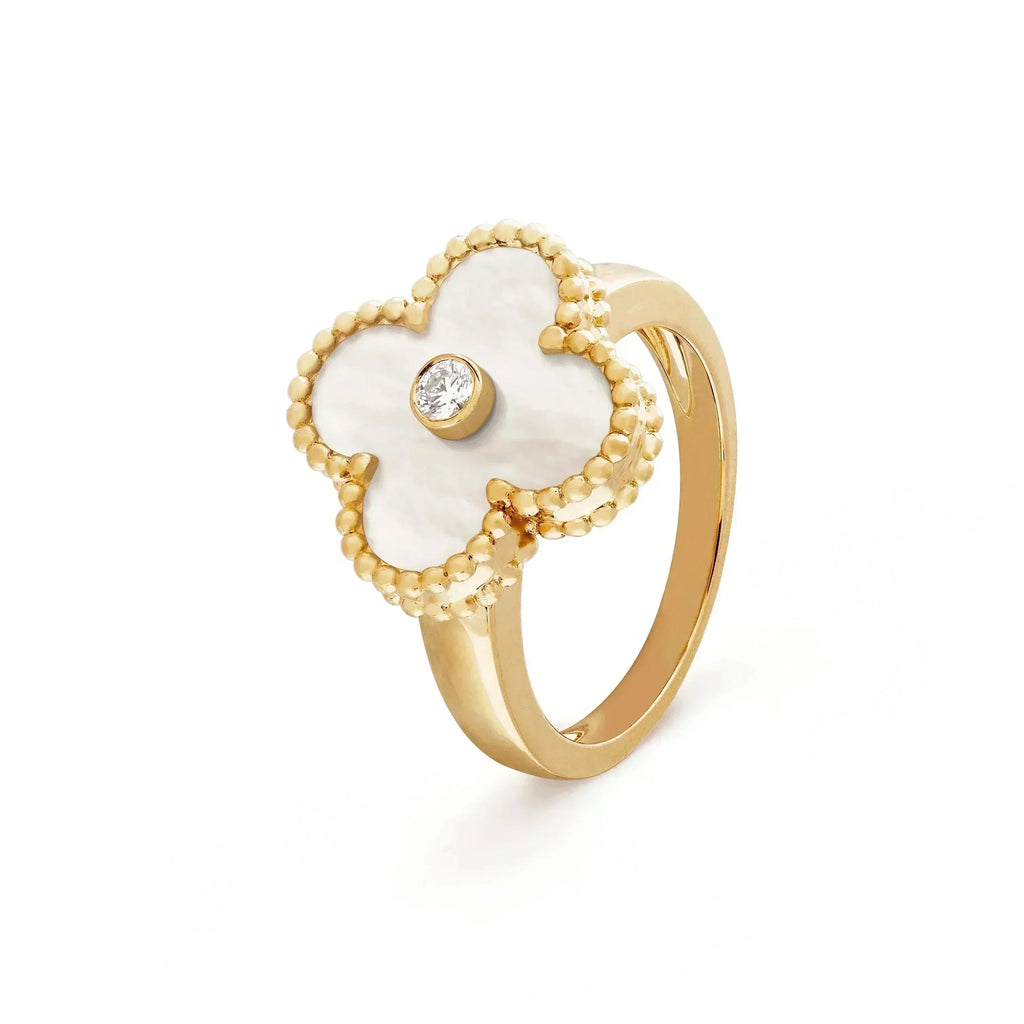 [Elowen jewels ]CLOVER ROSÉ-PERLMUTT-RING GOLD DIAMANT